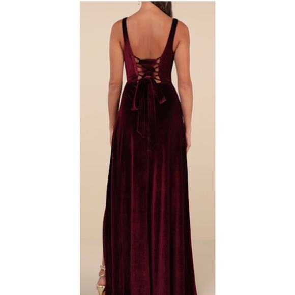 LULU'S XL Graceful Invite Dark Plum Velvet Square Neck Lace-Up Maxi Dress 0B6 - Picture 1 of 10